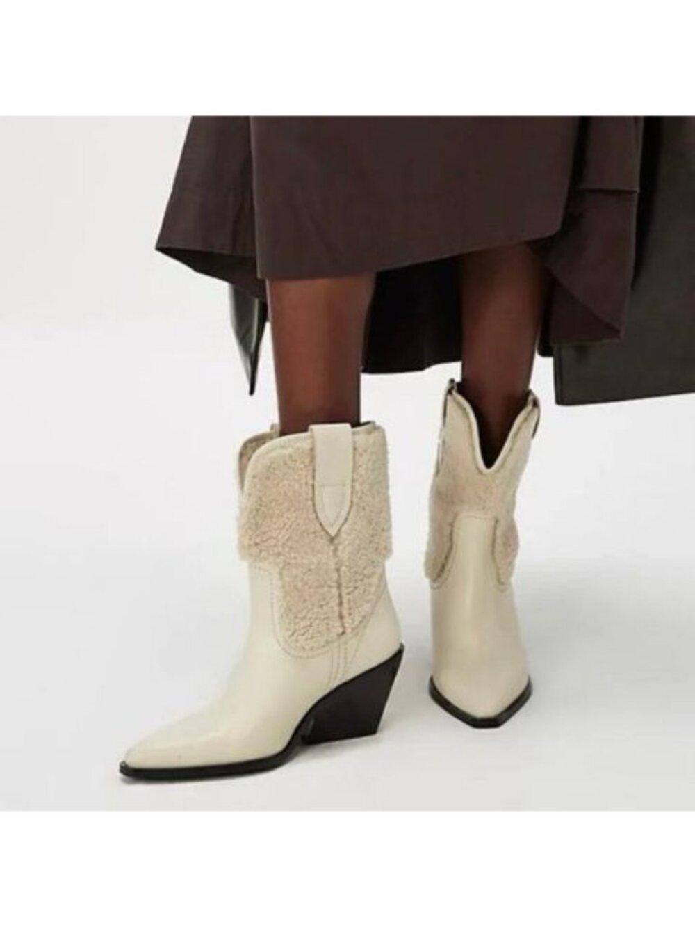 NWOB Free People Pitchfork Point Arctic Fox Shearling Western Boots Cream 8.5